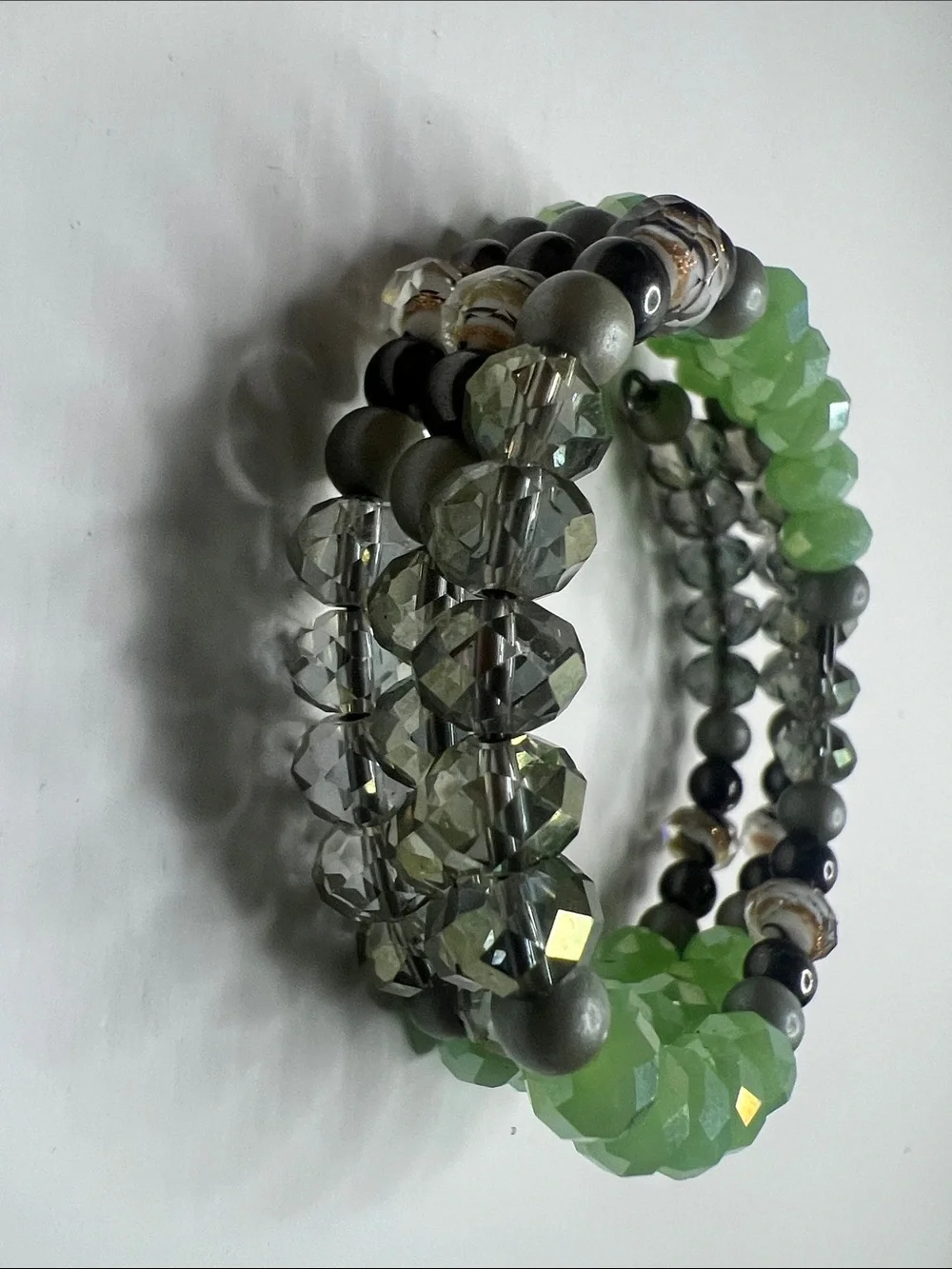 Green Multicolored Beaded Stretch Wrap